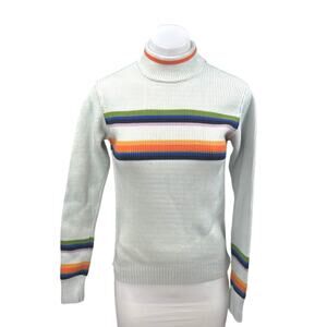 Free People Lyon White Multicolor Striped Turtleneck Long Sleeve Sweater Top XS